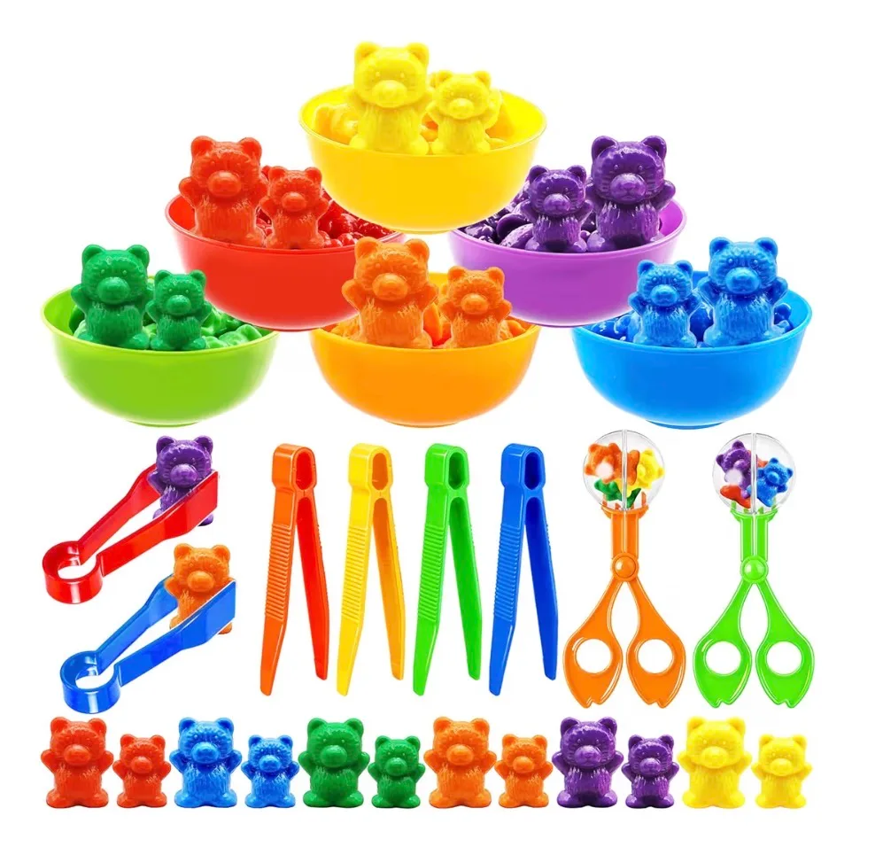 Rainbow Counting Bears Set, 105 Pcs Color Sorting Bear Counters Fine Motor Skills Sensory Bin Tools Light Table Manipulatives for Sorting Counting Training : Toys & Games