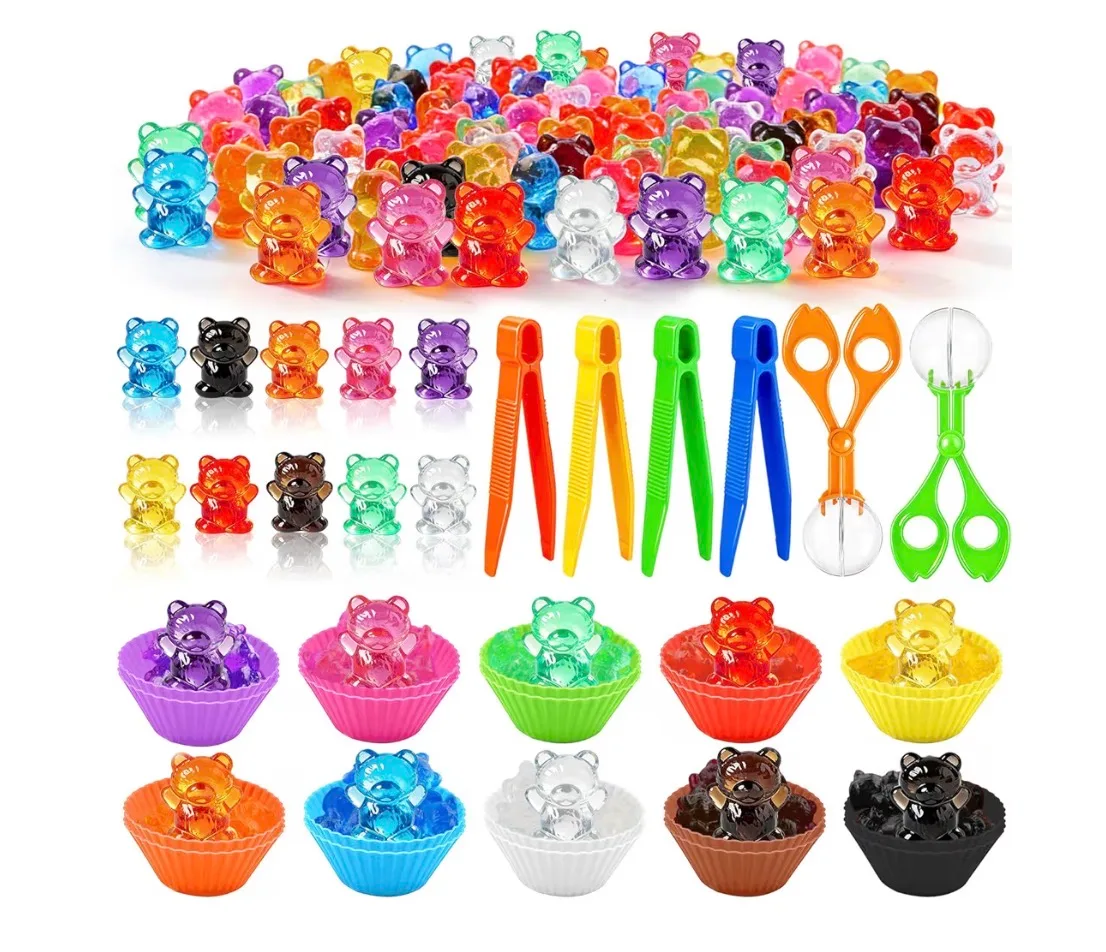 Translucent Counting Bears Set, 127 Pcs Color Sorting Bear Counters Fine Motor Skills Sensory Bin Tools Light Table Manipulatives for Sorting Counting Training : Toys & Games